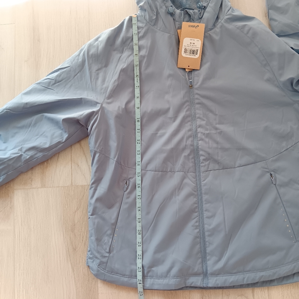 Aasics Jacket Fleece Lined Heat Retaining Warmth Reflective Hood Blue Medium - Picture 10 of 15